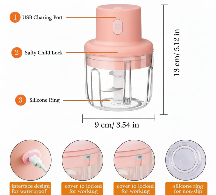 Intelligent Electric Garlic Chopper – First Quality Mini Portable Cordless Food Processor (45W, 250ml)